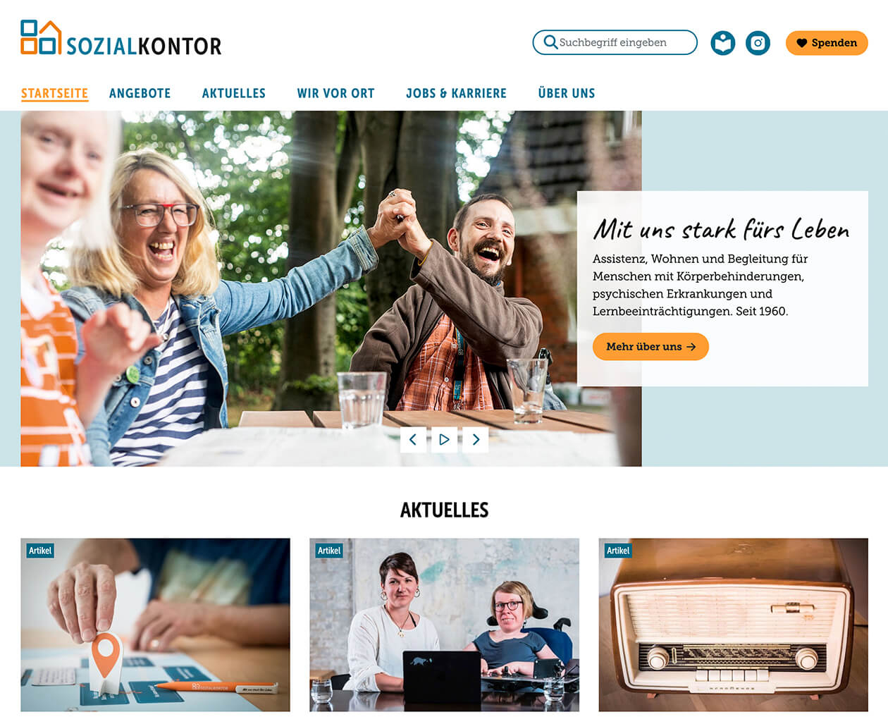 Screenshot der Website vom Sozialkontor